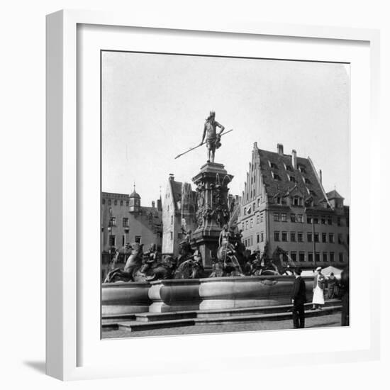 The Neptune Fountain, Nuremberg, Germany, C1900s-Wurthle & Sons-Framed Photographic Print