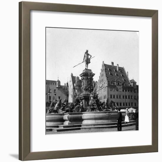 The Neptune Fountain, Nuremberg, Germany, C1900s-Wurthle & Sons-Framed Photographic Print