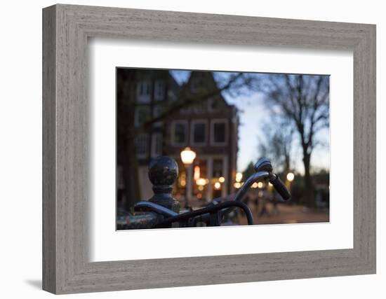 The Netherlands, Holland, Amsterdam, bicycle, handlebar, evening, light-olbor-Framed Photographic Print