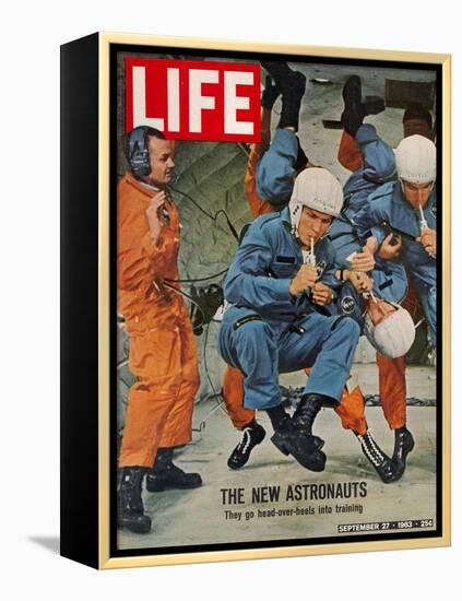 The New Astronauts, Astronauts Learning to Eat in Weightless Environment, September 27, 1963-Ralph Morse-Framed Premier Image Canvas