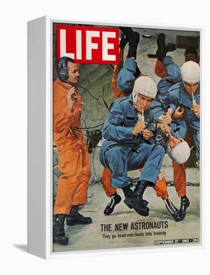 The New Astronauts, Astronauts Learning to Eat in Weightless Environment, September 27, 1963-Ralph Morse-Framed Premier Image Canvas