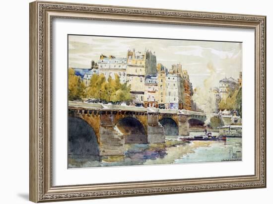 The New Bridge and the Quay of the Louvre, C1890-C1938-Rene Leverd-Framed Giclee Print