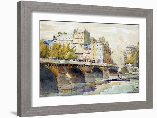 The New Bridge and the Quay of the Louvre, C1890-C1938-Rene Leverd-Framed Giclee Print