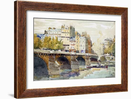 The New Bridge and the Quay of the Louvre, C1890-C1938-Rene Leverd-Framed Giclee Print