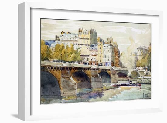 The New Bridge and the Quay of the Louvre, C1890-C1938-Rene Leverd-Framed Giclee Print