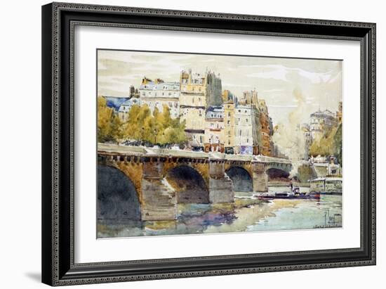 The New Bridge and the Quay of the Louvre, C1890-C1938-Rene Leverd-Framed Giclee Print