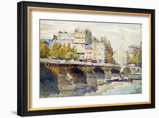 The New Bridge and the Quay of the Louvre, C1890-C1938-Rene Leverd-Framed Giclee Print