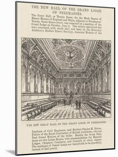 The New Great Hall of the Grand Lodge of Freemasons-Frank Watkins-Mounted Giclee Print