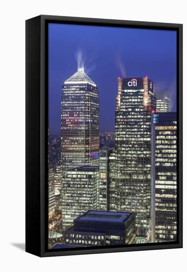 The New London Financial District in the Docklands at Dusk.-David Bank-Framed Premier Image Canvas