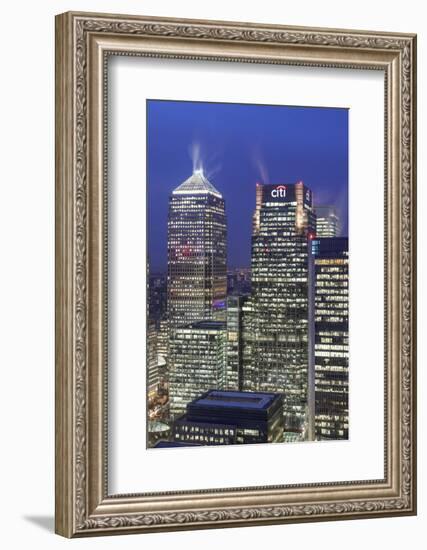 The New London Financial District in the Docklands at Dusk.-David Bank-Framed Photographic Print