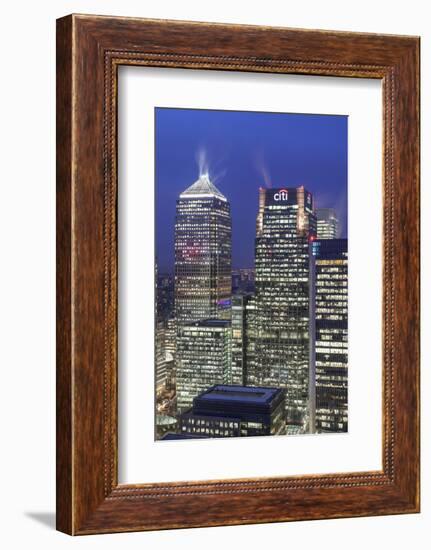 The New London Financial District in the Docklands at Dusk.-David Bank-Framed Photographic Print