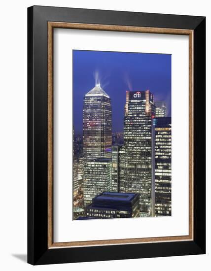 The New London Financial District in the Docklands at Dusk.-David Bank-Framed Photographic Print