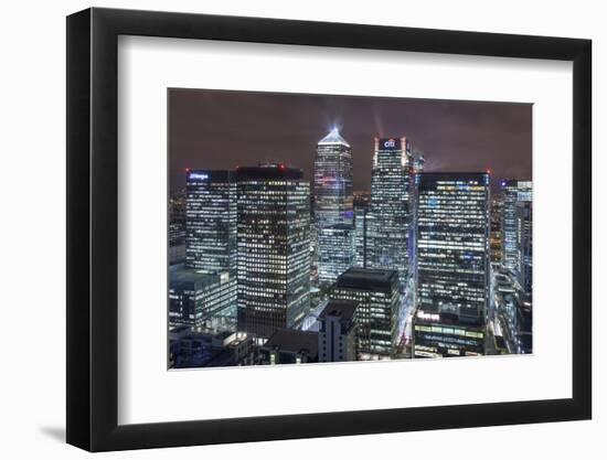 The New London Financial District in the Docklands at Night.-David Bank-Framed Photographic Print