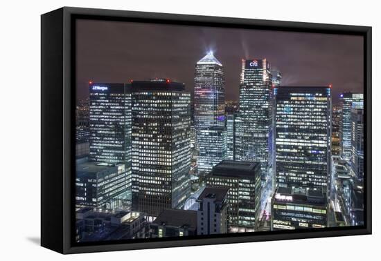 The New London Financial District in the Docklands at Night.-David Bank-Framed Premier Image Canvas