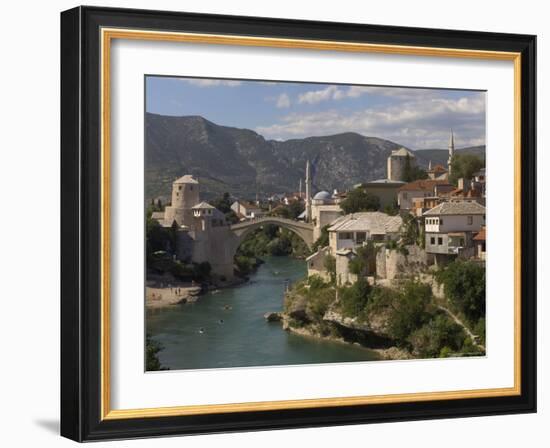The New Old Bridge Over the Fast Flowing River Neretva, Mostar, Bosnia, Bosnia-Herzegovina, Europe-Graham Lawrence-Framed Photographic Print