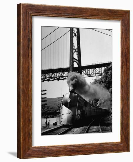 The New York Central Steamliner Releasing Steam as It Comes to a Stop-Peter Stackpole-Framed Photographic Print