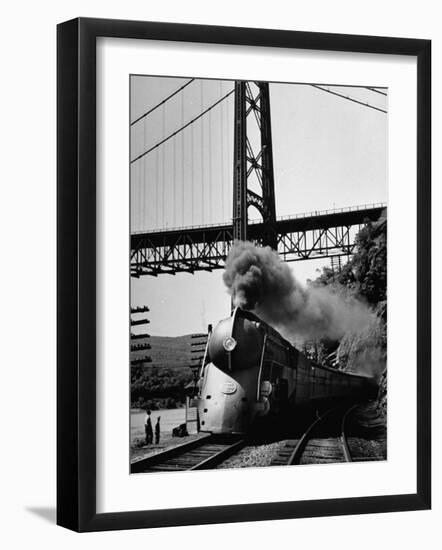 The New York Central Steamliner Releasing Steam as It Comes to a Stop-Peter Stackpole-Framed Photographic Print