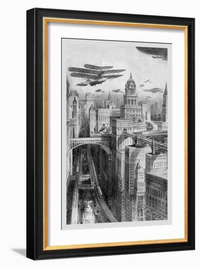 The New York of the Future as Imagined in 1911-Richard Rummell-Framed Art Print