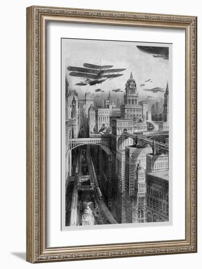 The New York of the Future as Imagined in 1911-Richard Rummell-Framed Art Print