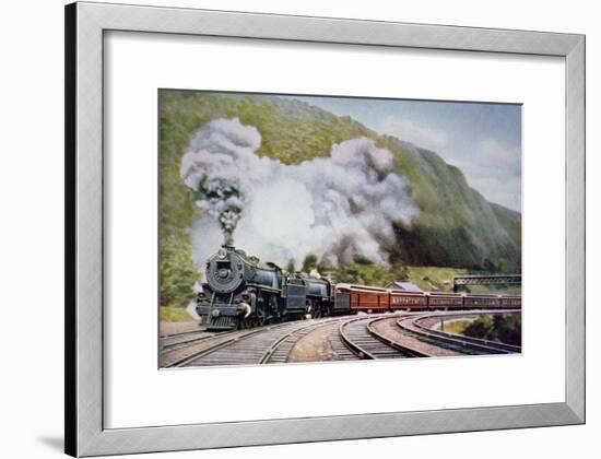 The New York to Chicago Express at the Horse-Shoe Curve, Alleghany, c.1930-null-Framed Giclee Print