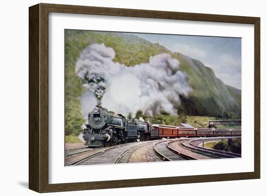 The New York to Chicago Express at the Horse-Shoe Curve, Alleghany, c.1930--Framed Giclee Print