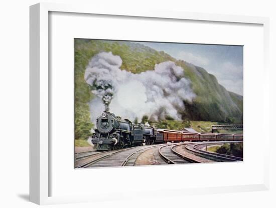The New York to Chicago Express at the Horse-Shoe Curve, Alleghany, c.1930-null-Framed Giclee Print