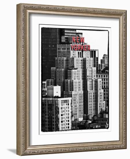 The New Yorker Hotel, Black and White Photography, Red Signs, Midtown Manhattan, New York City, US-Philippe Hugonnard-Framed Photographic Print