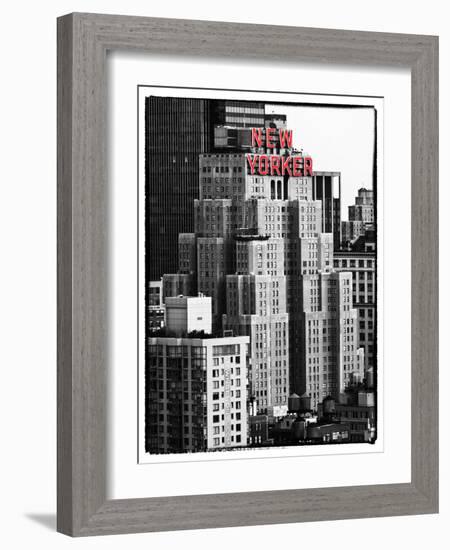 The New Yorker Hotel, Black and White Photography, Red Signs, Midtown Manhattan, New York City, US-Philippe Hugonnard-Framed Photographic Print