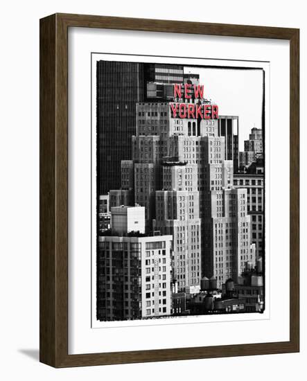 The New Yorker Hotel, Black and White Photography, Red Signs, Midtown Manhattan, New York City, US-Philippe Hugonnard-Framed Photographic Print