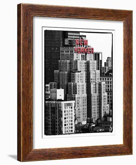 The New Yorker Hotel, Black and White Photography, Red Signs, Midtown Manhattan, New York City, US-Philippe Hugonnard-Framed Photographic Print