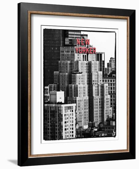 The New Yorker Hotel, Black and White Photography, Red Signs, Midtown Manhattan, New York City, US-Philippe Hugonnard-Framed Photographic Print