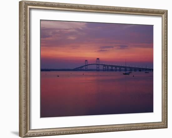 The Newport Bridge at Sunset, Newport, Rhode Island, USA-Walter Bibikow-Framed Photographic Print