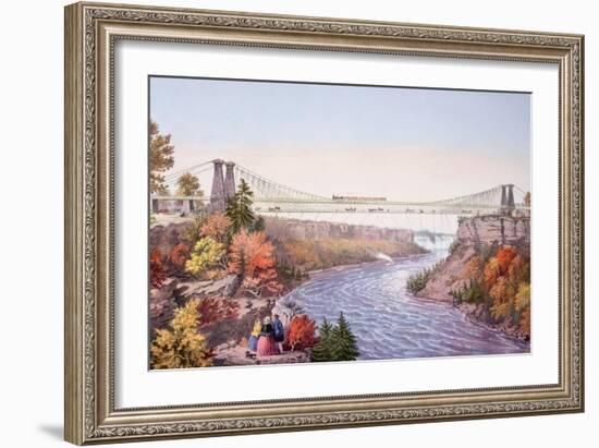 The Niagara Falls Suspension Bridge, 1856-Currier & Ives-Framed Art Print