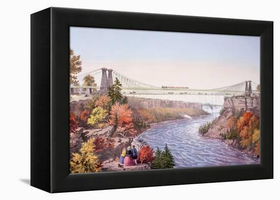 The Niagara Falls Suspension Bridge, 1856-Currier & Ives-Framed Stretched Canvas