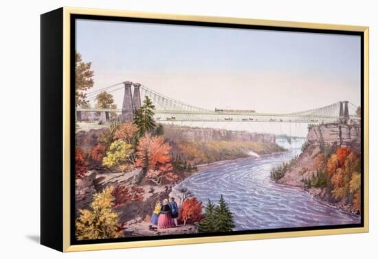 The Niagara Falls Suspension Bridge, 1856-Currier & Ives-Framed Stretched Canvas