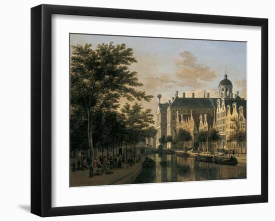 The Nieuwezijds Voorburgwal with the Flower Market, Amsterdam-Gerrit Adriaensz Berckheyde-Framed Giclee Print