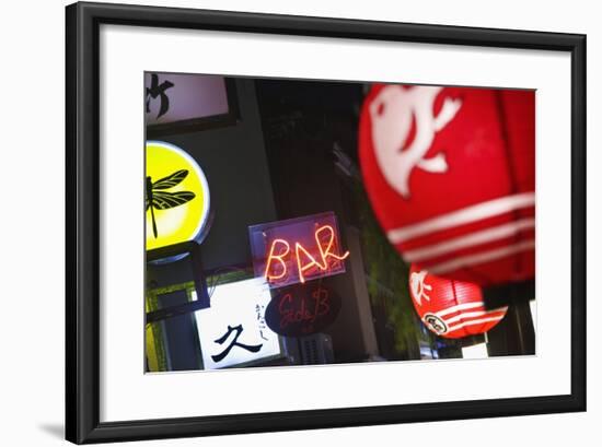 The Night Time Entertainment District of Pontocho.-Jon Hicks-Framed Photographic Print
