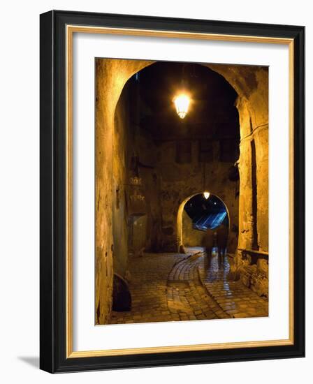 The Night View of Cobbled Stone Path and Entrance of Medieval Citadel, Sighisoara, Romania-Bruce Yuanyue Bi-Framed Photographic Print
