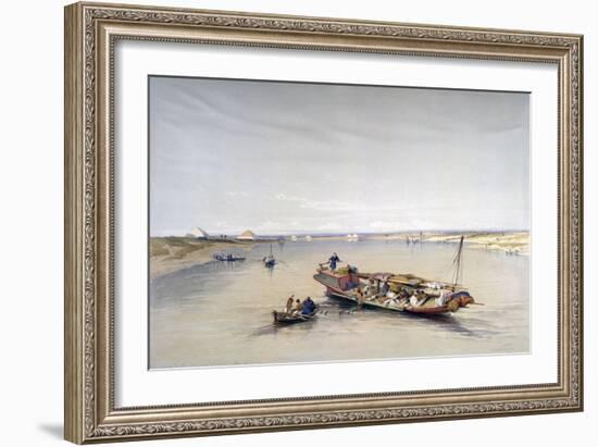 The Nile Looking Towards the Pyramids of Dahshur and Saqqarah, 19th Century-David Roberts-Framed Giclee Print