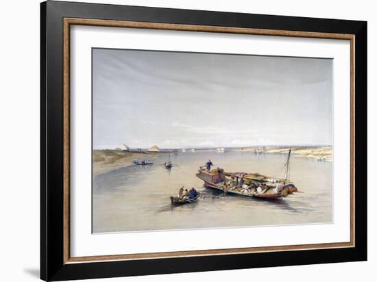 The Nile Looking Towards the Pyramids of Dahshur and Saqqarah, 19th Century-David Roberts-Framed Giclee Print