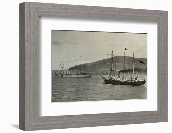 'The Nimrod Passing H.M.S. Powerful,...in Lyttelton Harbour', 1 January 1908, (1909)-Unknown-Framed Photographic Print