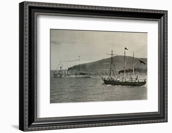 'The Nimrod Passing H.M.S. Powerful,...in Lyttelton Harbour', 1 January 1908, (1909)-Unknown-Framed Photographic Print