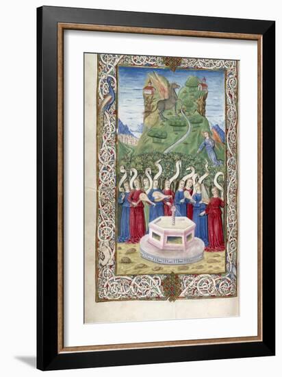 The Nine Muses with Pegasus and Mount Helicon (From Argumentum by Guarinus Veronensi), 1485-1499-null-Framed Giclee Print