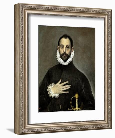 The Nobleman with His Hand on His Chest, Ca. 1580-El Greco-Framed Giclee Print