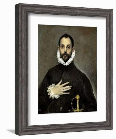 The Nobleman with His Hand on His Chest, Ca. 1580-El Greco-Framed Giclee Print