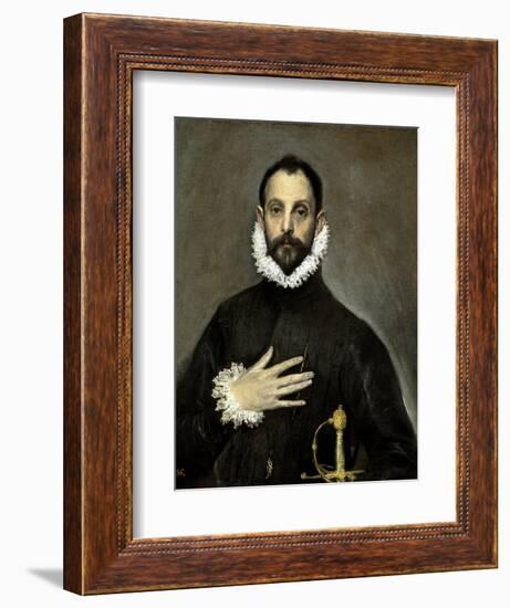 The Nobleman with His Hand on His Chest, Ca. 1580-El Greco-Framed Giclee Print