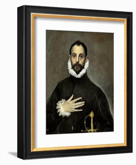 The Nobleman with His Hand on His Chest, Ca. 1580-El Greco-Framed Giclee Print