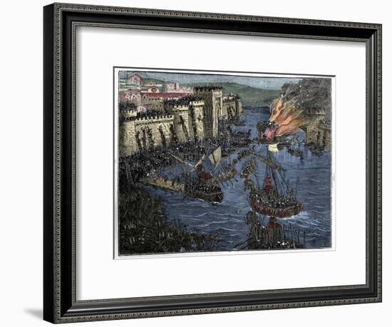 The Normans, led by Rollo, besieged Paris in 885-French School-Framed Giclee Print