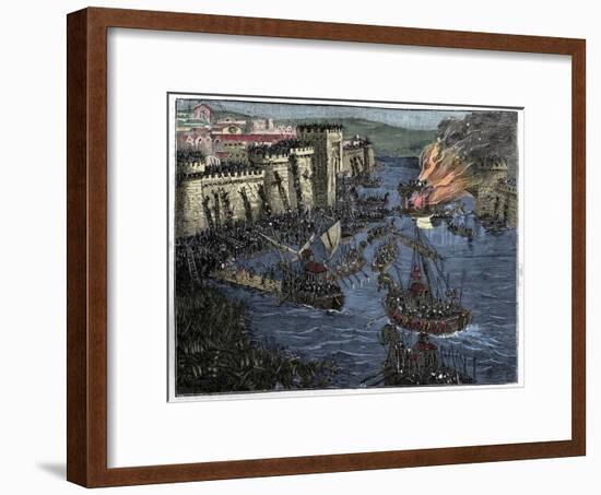 The Normans, led by Rollo, besieged Paris in 885-French School-Framed Giclee Print