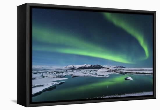 The Northern Lights Dance over the Glacier Lagoon in Iceland-null-Framed Premier Image Canvas